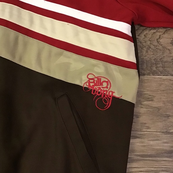 Billabong Men’s Zip Up Red and Brown Striped Long Seeve Jacket Size Large - Picture 3 of 9